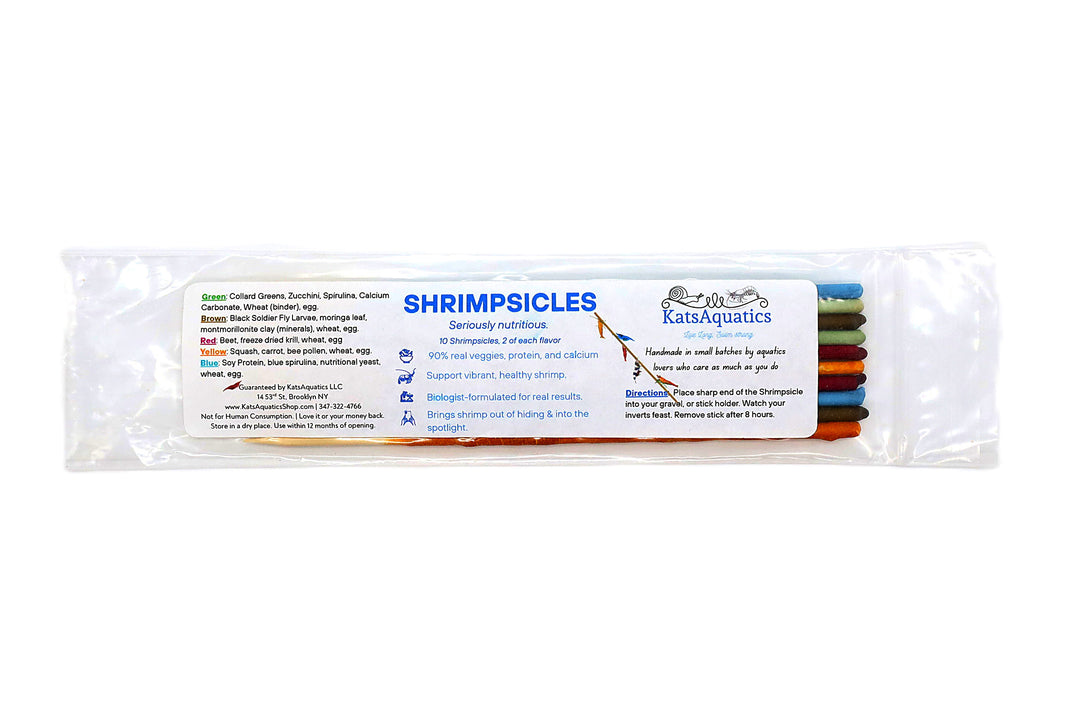 KatsAquatics Shrimpsicles – 10-Pack Variety of Calcium-Rich Shrimp Treat Sticks